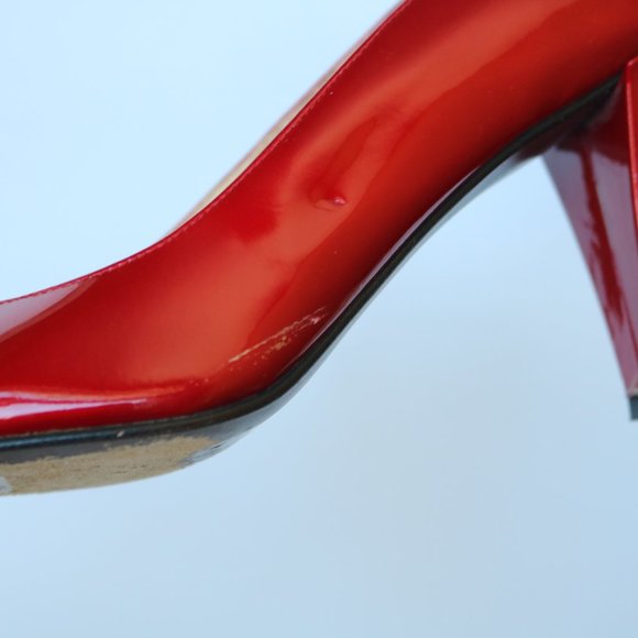 Vintage 80s Red Patent Leather Peep Toe Pumps EUC Size 7 - Picture 6 of 11